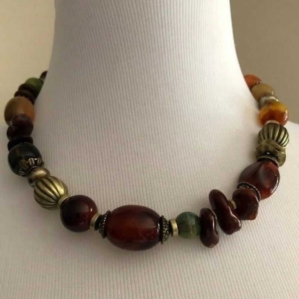 You & I Natural & Synthetic Earth Tone Stone Bead Necklace